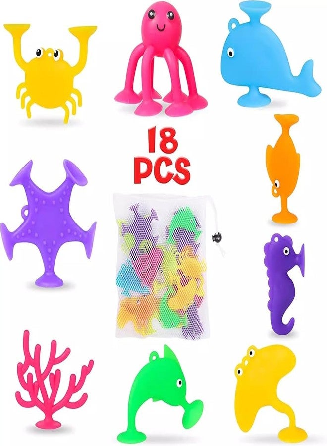 RAMONI Suction Toys Kids Bath Toys,18Pcs Slicone Sucker Toys for Kids Sensory Toys for 3 4 5 6 7 8 9Year Old Boys Girls,Building Toys for Stress Release and Travel - Image 1